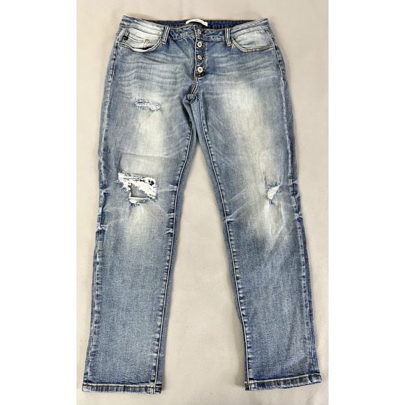 KanCan Mid Rise  Denim Jeans Blue Button‎ Fly Size 15/31 Women's Distressed - Picture 1 of 10